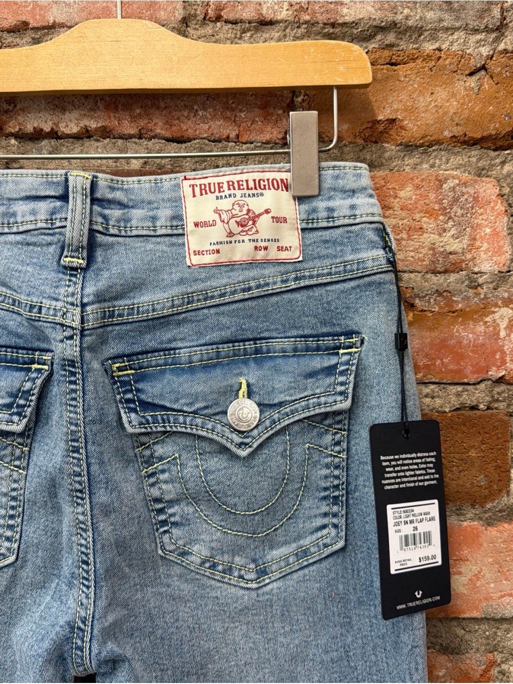 True ReligionY2K style Classic Light Blue Flare Jeans with Signature Back Pocket - Picture 2 of 9